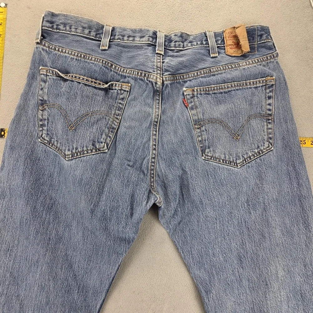 Levis‎ 501 Jeans Mens Blue Straight Button Fly Distressed Denim Fits 38x30